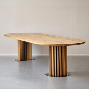 Matteo - Table à lattes table de menuiserie artisanale avec sommier à lattes en chêne massif huilé/naturel 300x120x77 cm