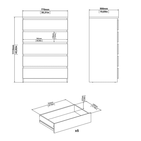 Commode Naia 5 tiroirs blanc H : 111.3 x L : 77 x P : 50 cm