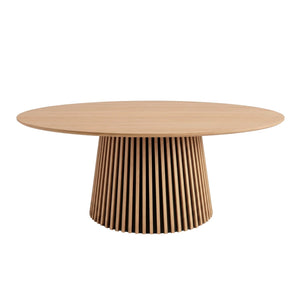 Lewis - Table de salle à manger ronde à lattes en placage chêne sans rallonge Ø180 cm