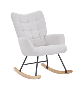 Fauteuil à bascule Robert avec accoudoirs - tissu beige et hêtre