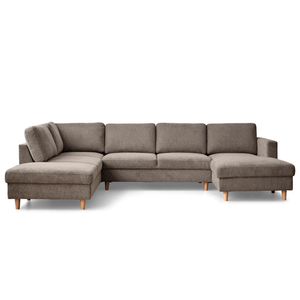 Jennifer - Canapé en U côté droit en couleur sable avec chaise longue - L : 300 x P : 208 x H : 82 cm