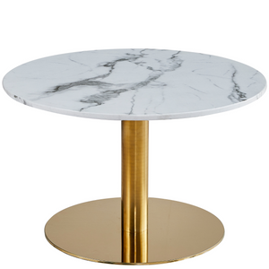 Lazio - Table basse en aspect marbre blanc avec pieds en laiton/doré Ø70 cm