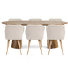 Ensemble de salle à manger - Table à manger Lewis à lamelles Ø 120 cm avec rallonge, en placage de chêne + 6 chaises de salle à manger Jenna, couleur beige