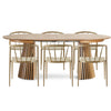 Ensemble de salle à manger - Table à manger Lewis à lamelles Ø 120 cm avec rallonge, en placage de chêne + 6 chaises de salle à manger Bella aspect chêne