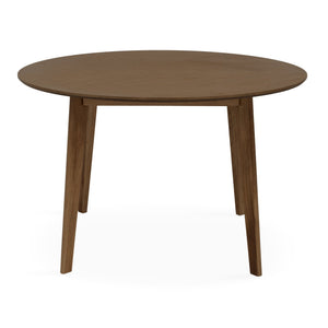 Miles – Table à manger ronde Ø120 cm en placage chêne fumé avec motif en chevrons