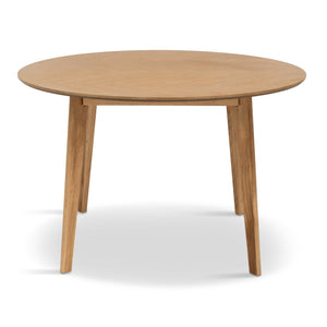 Miles - Table de salle à manger ronde Ø120 cm en placage de chêne huilé avec motif à chevrons