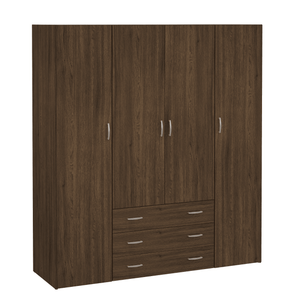 Malia armoire couleur chêne fumé 4 portes 3 tiroirs