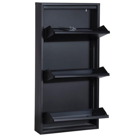 Louis - Armoire à chaussures Métal noir avec 3 portes
