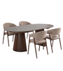 Ensemble de salle à manger – table à manger à lattes Lewis Ø120 cm extensible en chêne fumé + 4 x chaises de salle à manger Ebba couleur sable avec pieds effet chêne fumé