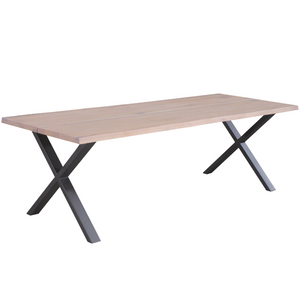 Susan - Table 200 x 95 cm en chêne blanc huilé avec pieds croisés (prêt pour rallonges)