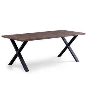 Susan - Table en planches 200x95 cm en chêne fumé avec pieds en croix - (Préparé pour des rallonges)