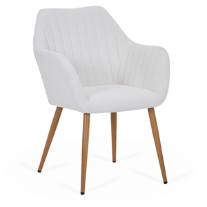 Vanessa chaise de salle à manger avec accoudoirs - bouclé blanc et aspect chêne