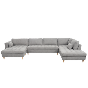 Brandy - canapé en U orienté vers la gauche, gris, avec chaise longue -  L : 366 x P : 211 x H : 80 cm