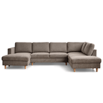 Jennifer canapé en U orientée à gauche en sable avec chaise longue - L : 300 x P : 208 x H : 82 cm